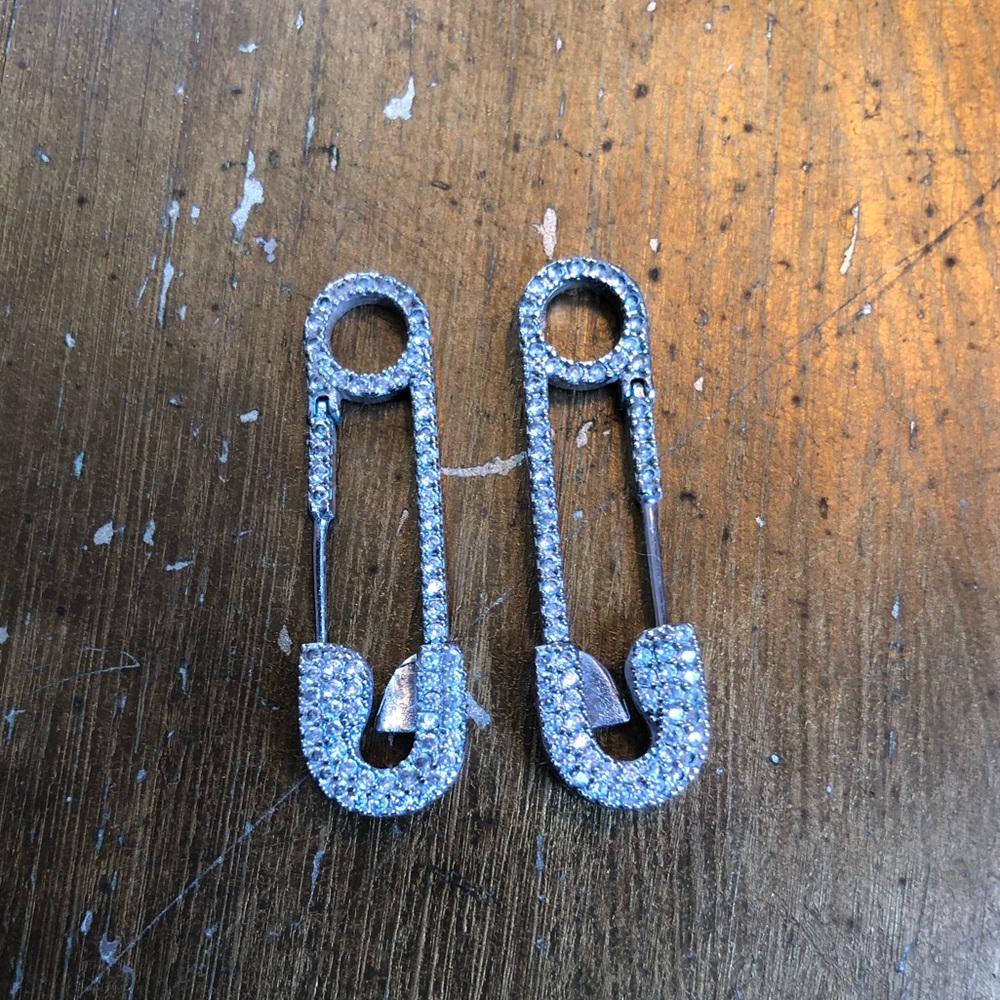 Diamond studded safety pin earrings